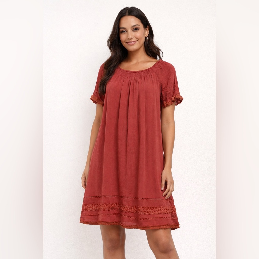 LOFT  Boho Dress Size S Rust  Flowy Peasant Casual Summer Mini Dress